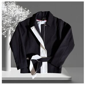 Worthington Black & White MOD Full Zip Tie Waist Coat Jacket, Women's Med (EUC+)